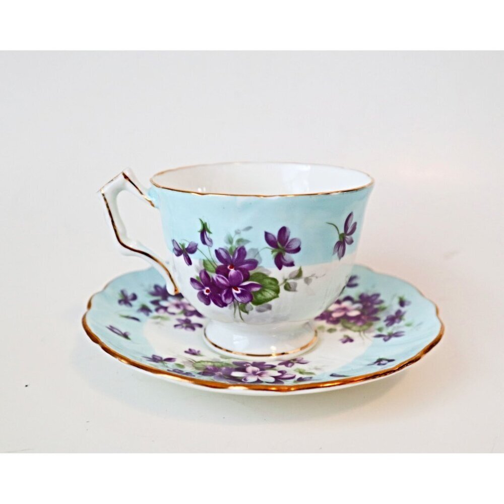 Aynsley Teacup and Saucer Vintage Tea Cup Violets With Gold Gilt